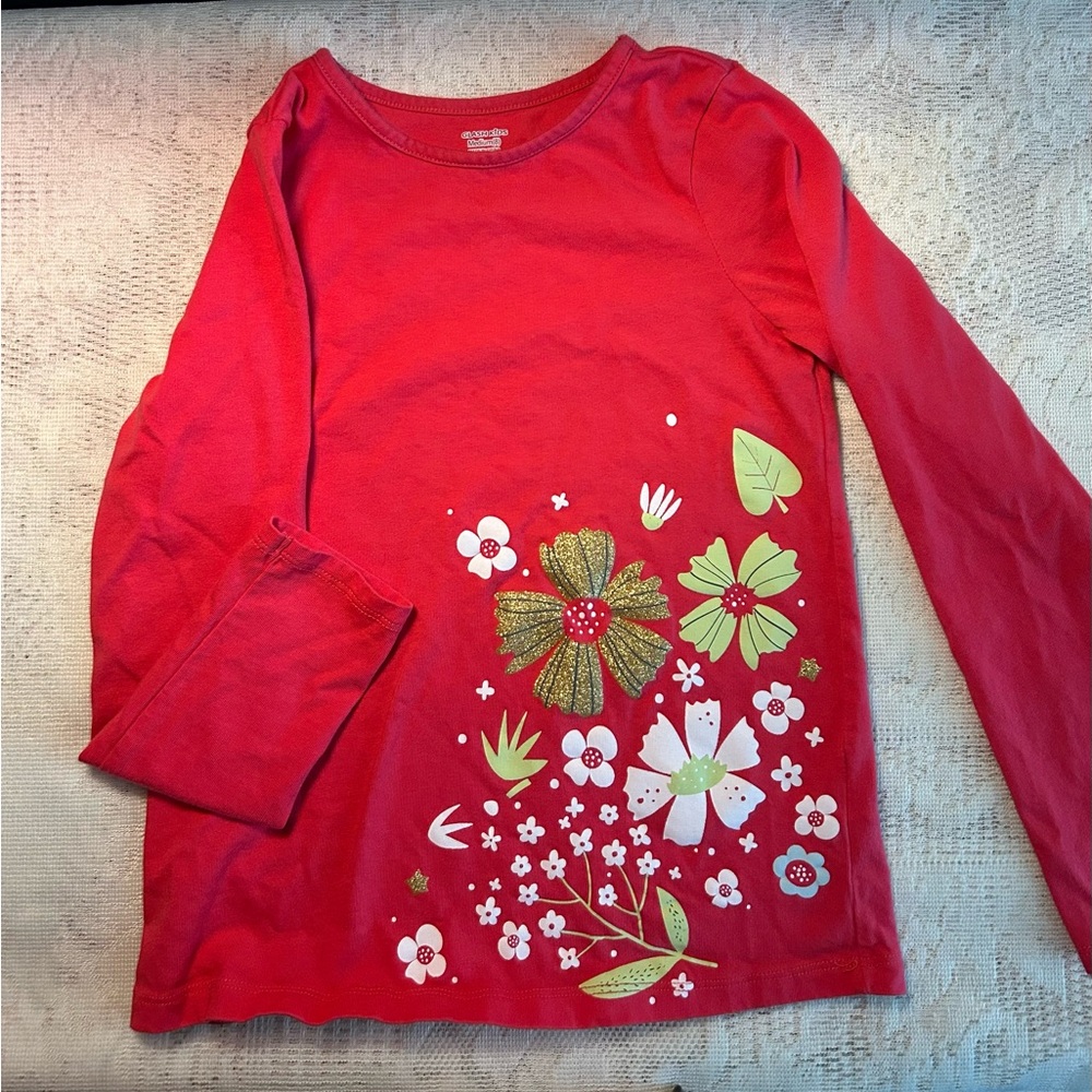 5 for $25 - Charming Red Floral Long Sleeve Tee for Kids